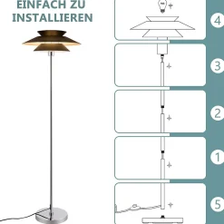 Best Nettlife Lampadaire Salon Noir Moderne E27 1 flamme avec interrupteur à pied Vintage Métal Design Industriel Hauteur 145CM