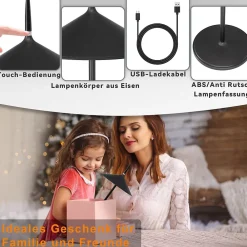 Best Nettlife lampe de chevet tactile sans fil led lampe de table noire dimmable 1800mha rechargeable avec usb, led, ip44