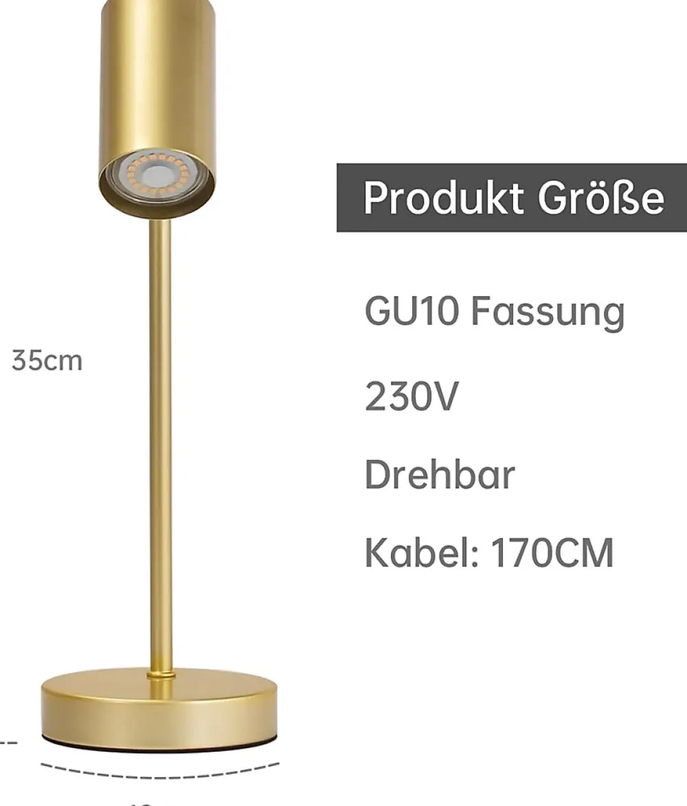 Best Nettlife lampe de chevet lampe de table de salon or pivotante 350 GU10 or en métal bureau