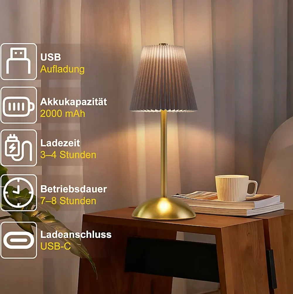 Best Nettlife Lampe de Table Sans Fil Lot de 2 - Lampe Chevet LED Tactile Dimmable, USB Rechargeable, Abat-jour Tissu, Design Moderne