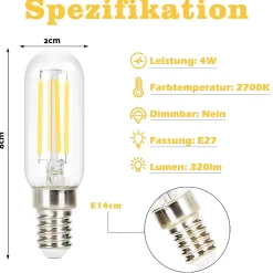Sale Nettlife Lot de 4 ampoule LED E14 lampe vintage - T25 blanc chaud filament ampoule Edison 2700K 4W blanc chaud ampoule