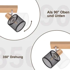 Sale Nettlife Plafonnier 3 Spots noir aspect bois - plafonnier E14,4 ampoules max 25w moderne pour salon chambre cuisine.