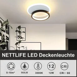 Best Nettlife Plafonnier LED 12 W Lampe de 3000 K Blanc Chaud Lampe de Chambre Lampe Design Moderne Plafond Salon Noir Rond pour