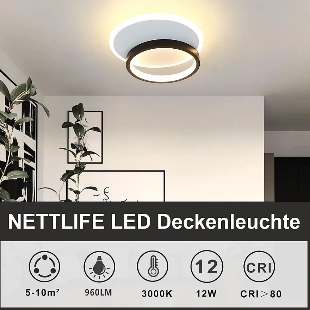 Best Nettlife Plafonnier LED 12 W Lampe de 3000 K Blanc Chaud Lampe de Chambre Lampe Design Moderne Plafond Salon Noir Rond pour
