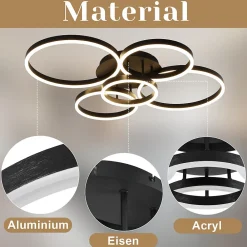 Sale Nettlife Plafonnier LED pour salon, intensité variable, 78 W, 3 000-6 500 K, 5 anneaux, en acrylique doré, avec télécommande