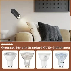 Sale Nettlife Spot de plafond noir 1 ampoule plafonnier moderne spot GU10 spots orientables intérieur métal