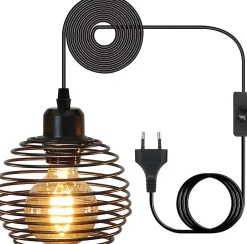 Sale Nettlife Suspension E27 Noir Diam.15cm Vintage Conception à ressort Métal avec Prise et Interrupteur Rétro