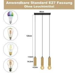 Sale Nettlife Suspension or 3 ampoules lampe suspendue - lampe suspendue table à manger E27 industrielle métal suspendue