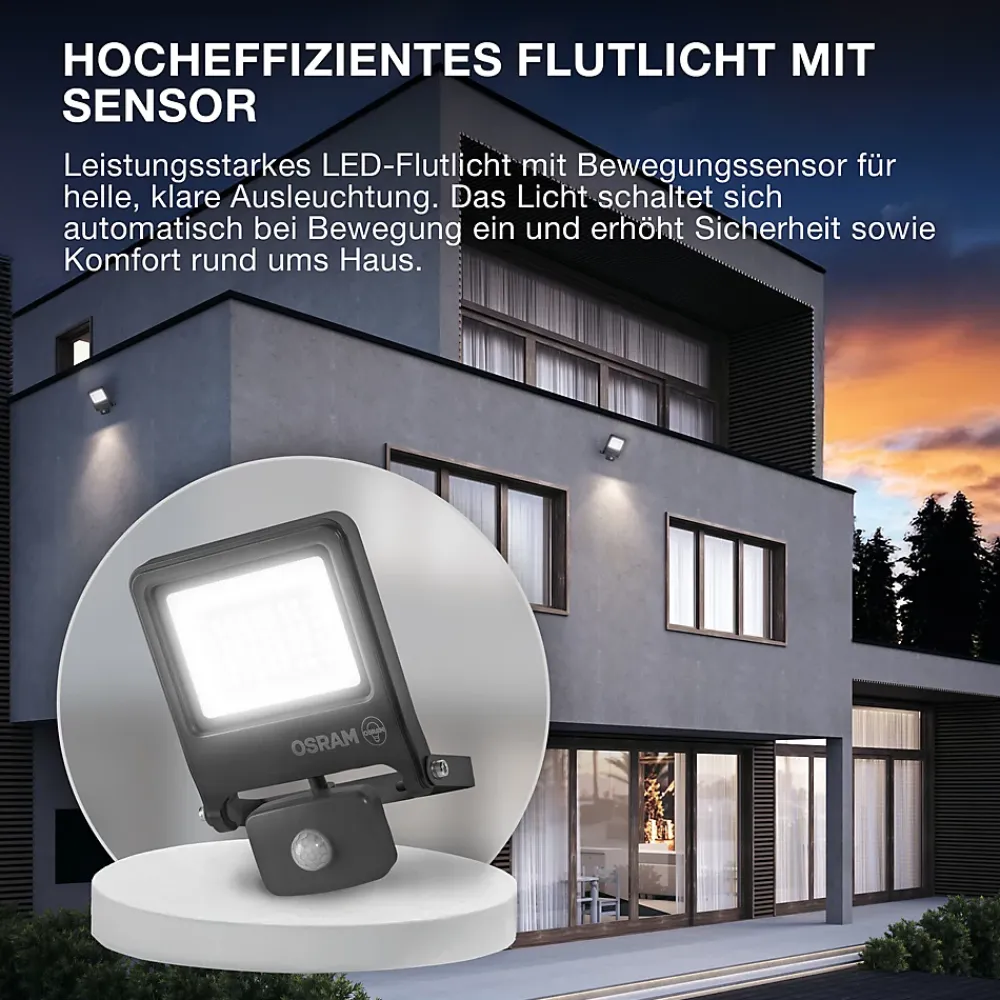 Best Osram Projecteur LED ENDURA FLOOD PC 50 W 4 000 K avec capteur gris