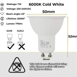 Alpinaluz Ampoule Pour Spot|Ampoule Gu10<Pack de 10 Ampoules LED GU10 7W 45 SMD2835 665lm 220V 6000K Blanc Froid Sans Scintillement