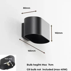 Alpinaluz Applique Pour Salon|Applique Murale Intérieure<Paquet de 2 appliques murales intérieures en aluminium noir avec éclairage en haut et en bas support G9 ampoule non incl