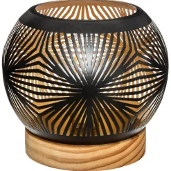 Atmosphera Créateur D'Intérieur Lampe Intérieure<Photophore boule LED - métal & bois - noir D15 cm - Blanc- Atmosphera