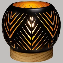 Atmosphera Créateur D'Intérieur Lampe Intérieure<Photophore boule LED - métal & bois - noir D15 cm - Blanc- Atmosphera