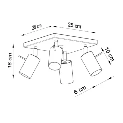 Best Sollux Lighting Plafonnier en acier 4 ampoules 3000K - 25x25x16cm Sollux