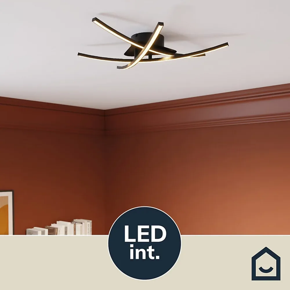 Best GoodHome Plafonnier LED intégrée 1700lm 21W blanc neutre Alani noir mat l.57 x H.9.5 x P.50 cm