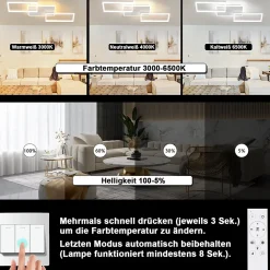 Sale Nettlife Plafonnier LED pour salon - Plafonnier à intensité variable avec télécommande 63 W - Grand format - Blanc moderne