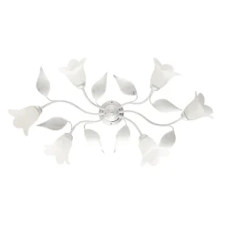 Belight Plafonnier Pour Chambre|Plafonnier Pour Cuisine<Plafonnier Olga fer blanc, déco argent antique, verre albâtre d.14, 6 lumières 70x52 cm déco sobre et chic