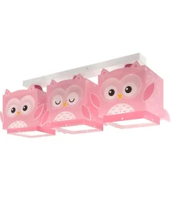 Sale Dalber Plafonnier Pour Enfant 3 Lumières Little Pink Owl Petite Chouette Rose