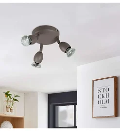Autres Plafonnier Pour Chambre|Plafonnier Pour Cuisine<Plafonnier rond taupe 3 spots orientables Applique plafond halogene GU10 42 W