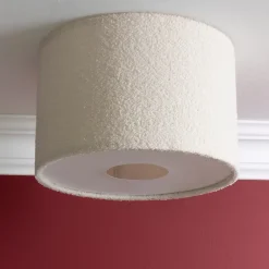 Best Brilliant Plafonnier rond tissu bouclette Teddy blanc Ø35cm IP20 E27 20W