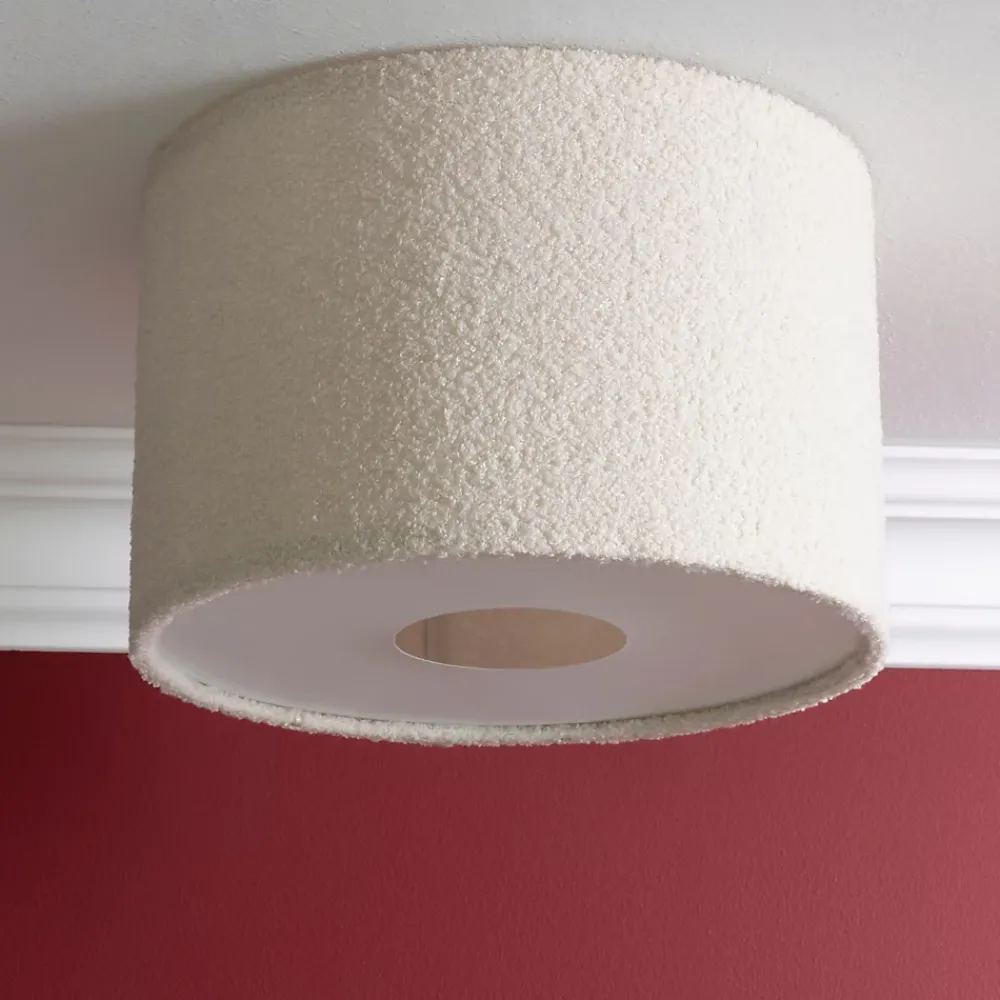 Best Brilliant Plafonnier rond tissu bouclette Teddy blanc Ø35cm IP20 E27 20W