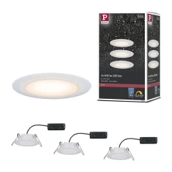Best Paulmann Premium Spot encastré LED Dim to Warm Suon Kit de base IP44 rond 90mm 3x5W 3x450lm 230V gradable Dim to warm Satiné Blanc