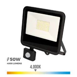 Clearance EDM Projecteur LED à Détecteur 50W Noir étanche IP65 4000lm (400W) - Blanc Naturel 4000K