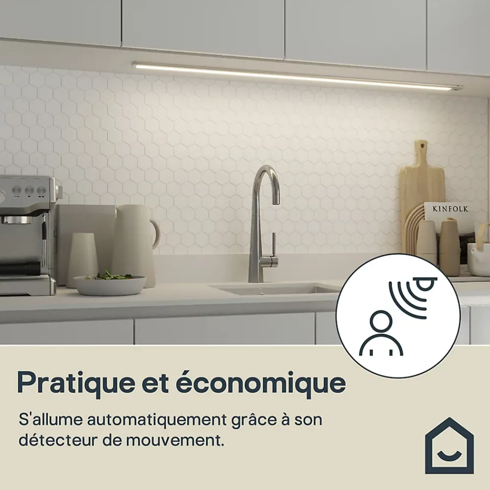 Best GoodHome Réglette sous meuble à détection Menezes LED intégrée blanc neutre IP20 1200lm 20W L.118,5xl.4,2xH.1cm chrome
