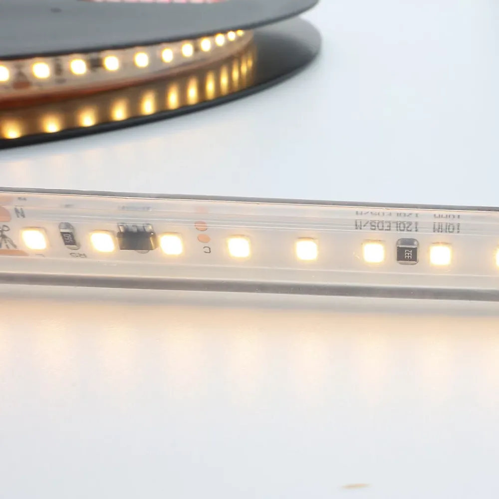 Alpinaluz Ruban Led Extérieur<Ruban LED 220V 75W 15Wm 12mm 120 LEDs SMD2835m Silicone IP67 Coupure tous les 10cm 5m 115lmW 2700K Lumière chaude