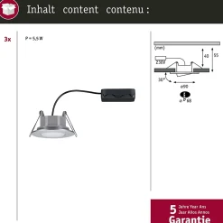 Paulmann Spot encastré LED Calla Kit de 3 orientable IP65 rond 90mm 30 3x5W 3x400lm 230V White Switch Chrome mat