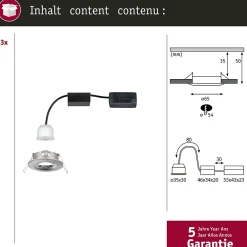 Best Paulmann Spot encastré LED Nova Mini Coin Kit de base fixe IP44 rond 65mm Coin 3x4W 3x310lm 230V 2700K Acier brossé