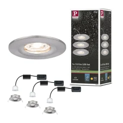 Best Paulmann Spot encastré LED Nova Mini Coin Kit de base fixe IP44 rond 65mm Coin 3x4W 3x310lm 230V 2700K Acier brossé