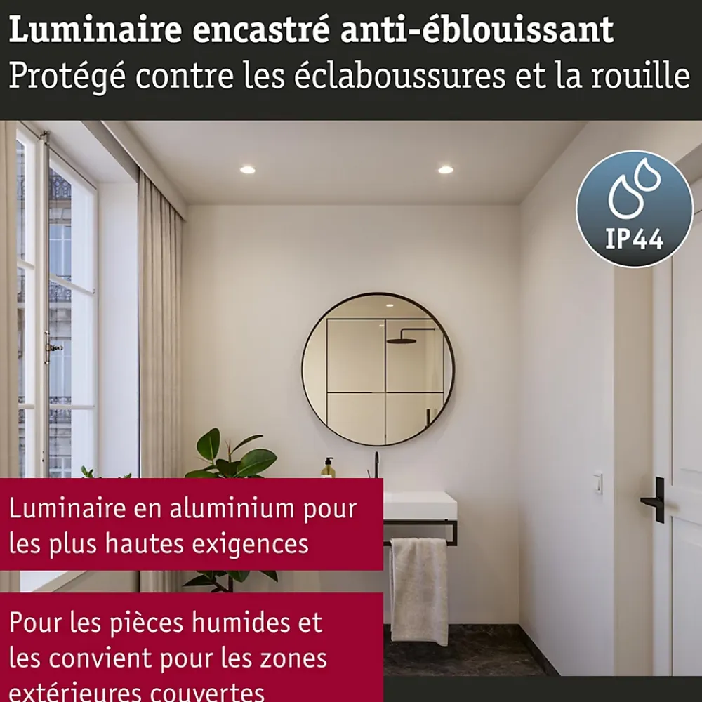 Best Paulmann Spot encastré LED 3-Step-Dim Cole Coin Kit de 1 IP44 rond 88mm Coin 6W 470lm 230V gradable 2700K Blanc
