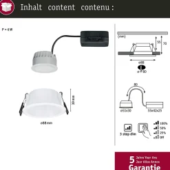 Best Paulmann Spot encastré LED 3-Step-Dim Cole Coin Kit de 1 IP44 rond 88mm Coin 6W 470lm 230V gradable 2700K Blanc