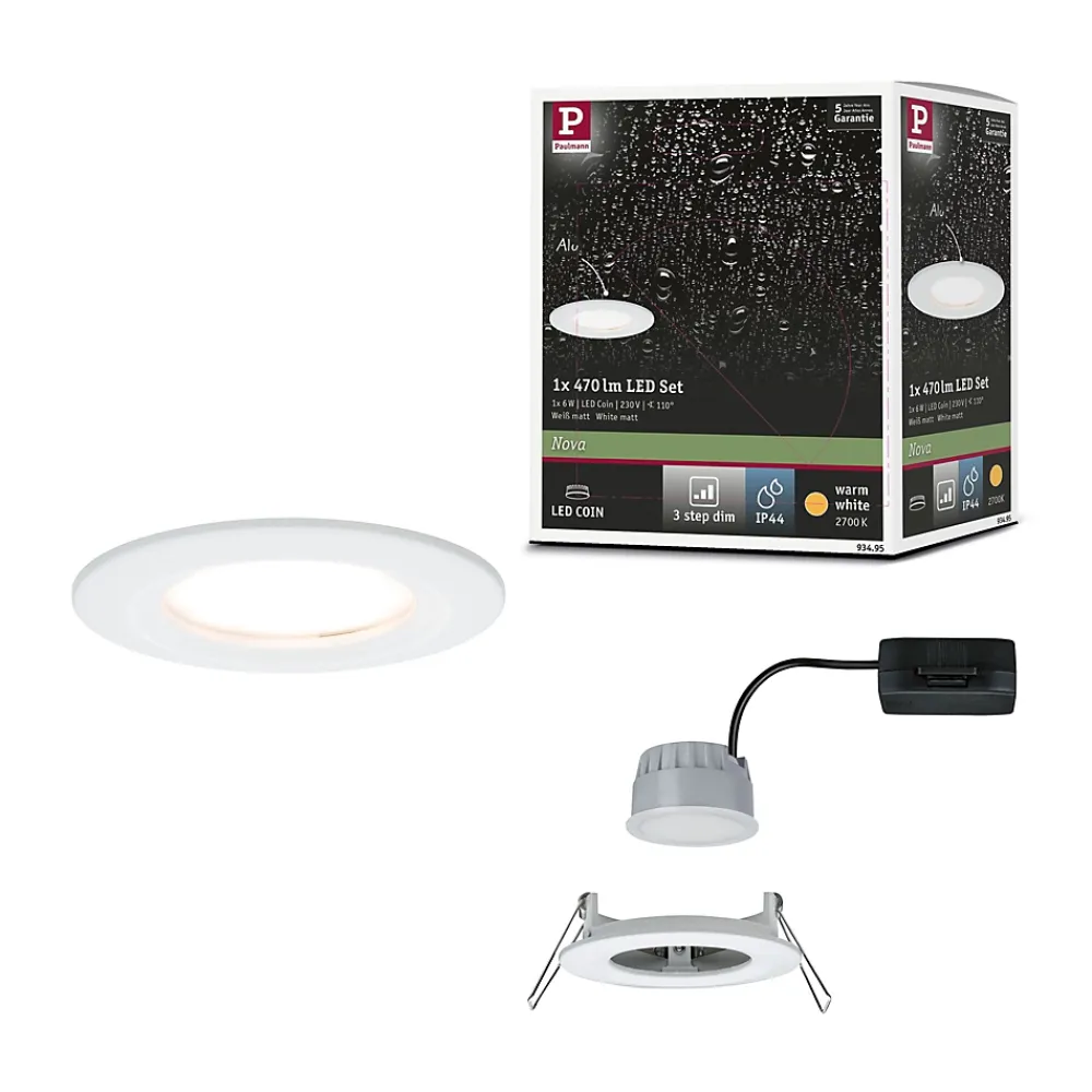Best Paulmann Spot encastré LED 3-Step-Dim Nova Coin fixe IP44 rond 78mm Coin 6W 470lm 230V gradable 2700K Blanc dépoli