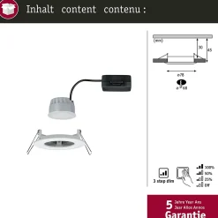 Best Paulmann Spot encastré LED 3-Step-Dim Nova Coin fixe IP44 rond 78mm Coin 6W 470lm 230V gradable 2700K Blanc dépoli