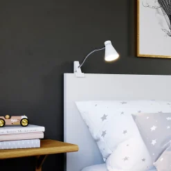 GoodHome Spot<Spot pince LED Intégrée 550lm 5W blanc chaud Edson blanc l.10 x H.33 cm