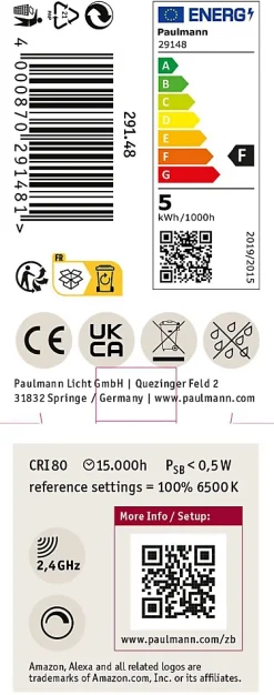 Best Paulmann Standard 230 V Smart Home Zigbee 3.0 Réflecteur LED GU10 350lm 4,8W RGBW+ gradable Noir mat
