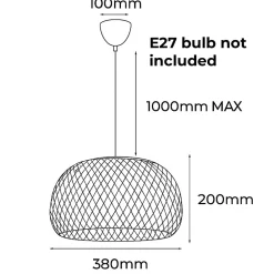 Alpinaluz Suspension Circulaire en Rotin et Bambou 38cmx20cm Double Abat-Jour, Style Naturel Minimaliste Noir E27