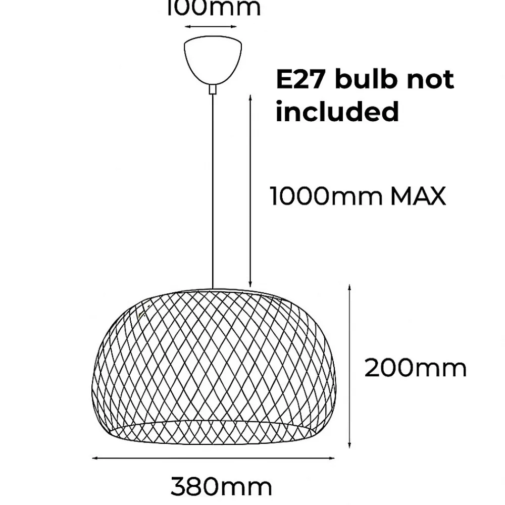 Alpinaluz Suspension Circulaire en Rotin et Bambou 38cmx20cm Double Abat-Jour, Style Naturel Minimaliste Noir E27