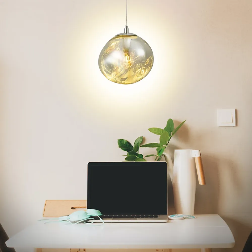 Alpinaluz Suspension Et Lustre<Suspension Design Moderne avec Grand Abat-jour en Verre Métallisé Chromé Irrégulier Douille E27 Melti D360mm