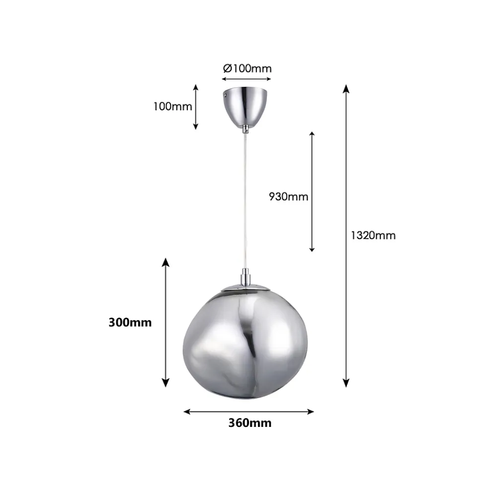 Alpinaluz Suspension Et Lustre<Suspension Design Moderne avec Grand Abat-jour en Verre Métallisé Chromé Irrégulier Douille E27 Melti D360mm