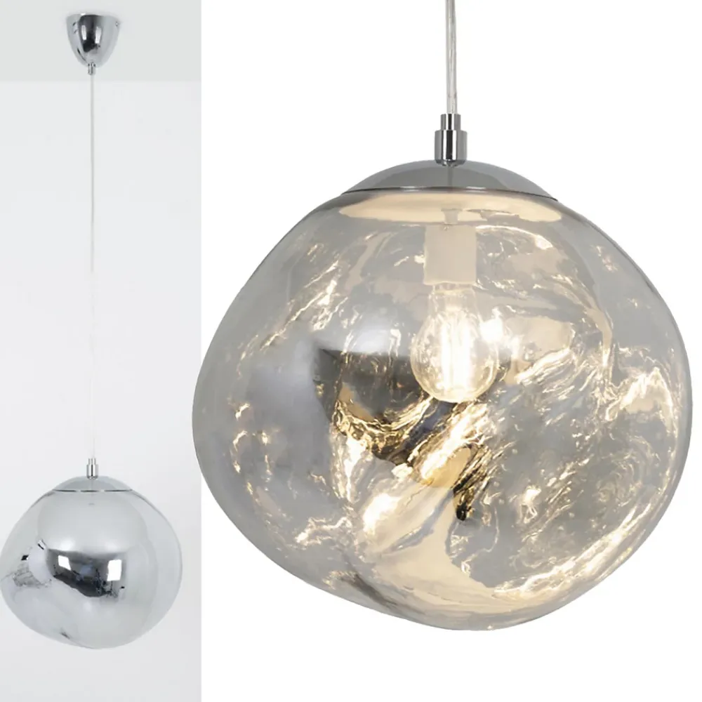 Alpinaluz Suspension Et Lustre<Suspension Design Moderne avec Grand Abat-jour en Verre Métallisé Chromé Irrégulier Douille E27 Melti D360mm