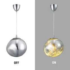 Alpinaluz Suspension Et Lustre<Suspension Design Moderne avec Grand Abat-jour en Verre Métallisé Chromé Irrégulier Douille E27 Melti D360mm