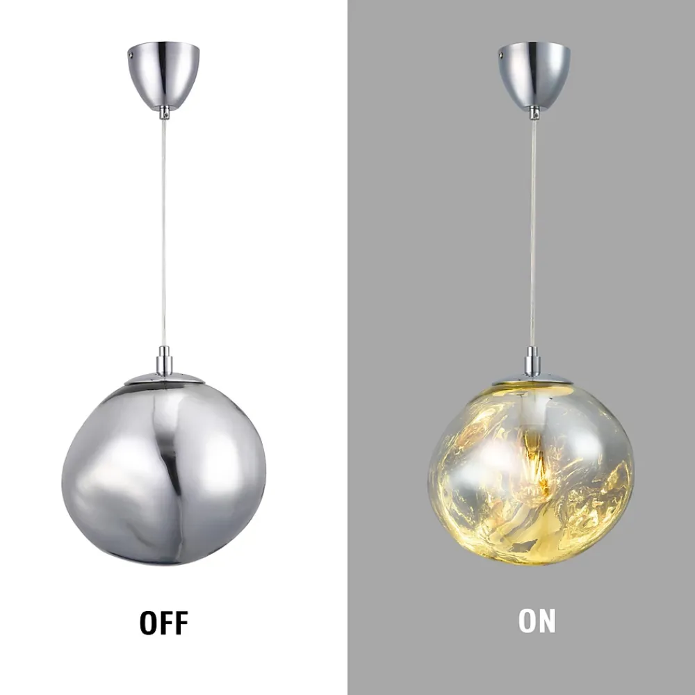 Alpinaluz Suspension Et Lustre<Suspension Design Moderne avec Grand Abat-jour en Verre Métallisé Chromé Irrégulier Douille E27 Melti D360mm