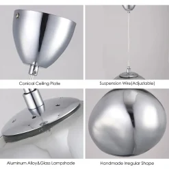 Alpinaluz Suspension Et Lustre<Suspension Design Moderne avec Grand Abat-jour en Verre Métallisé Chromé Irrégulier Douille E27 Melti D360mm