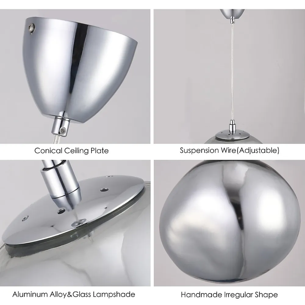 Alpinaluz Suspension Et Lustre<Suspension Design Moderne avec Grand Abat-jour en Verre Métallisé Chromé Irrégulier Douille E27 Melti D360mm