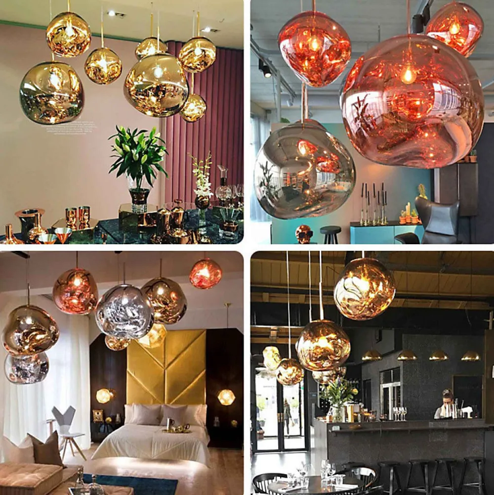 Alpinaluz Suspension Et Lustre<Suspension Design Moderne avec Grand Abat-jour en Verre Métallisé Chromé Irrégulier Douille E27 Melti D360mm