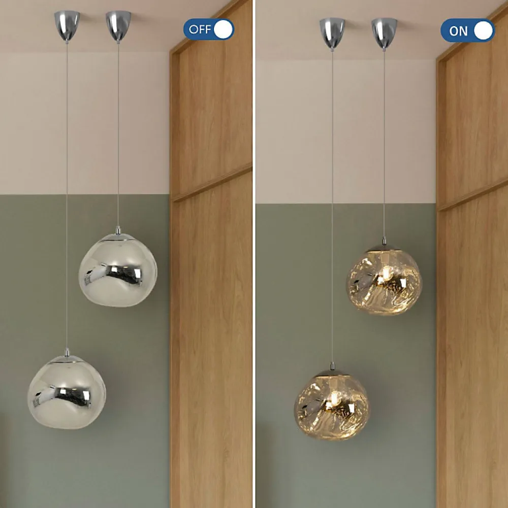 Alpinaluz Suspension Et Lustre<Suspension Design Moderne avec Grand Abat-jour en Verre Métallisé Chromé Irrégulier Douille E27 Melti D360mm