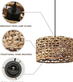 Alpinaluz Suspension Pour Salle À Manger|Suspension Pour Chambre<Suspension en Rotin Naturel 30cm Style Rustique Bohème, Compatible avec Ampoule E27